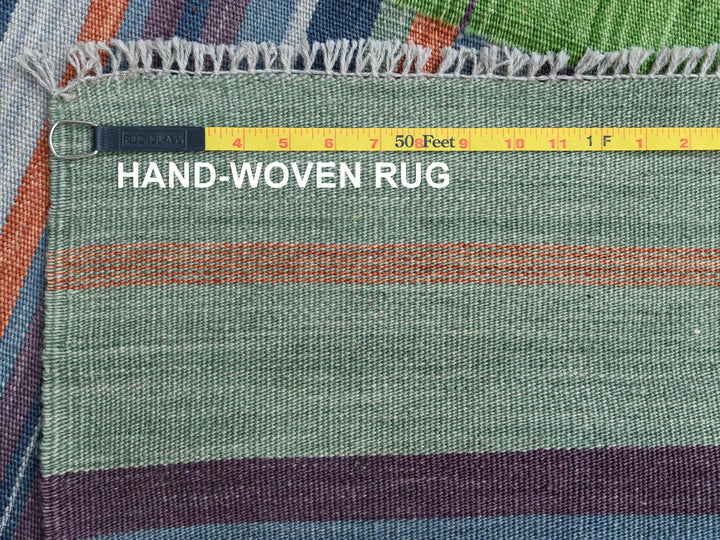 9'3" x 12'1" New Hand Woven Green Wool Rectangle Oriental Rug - MOA10260091