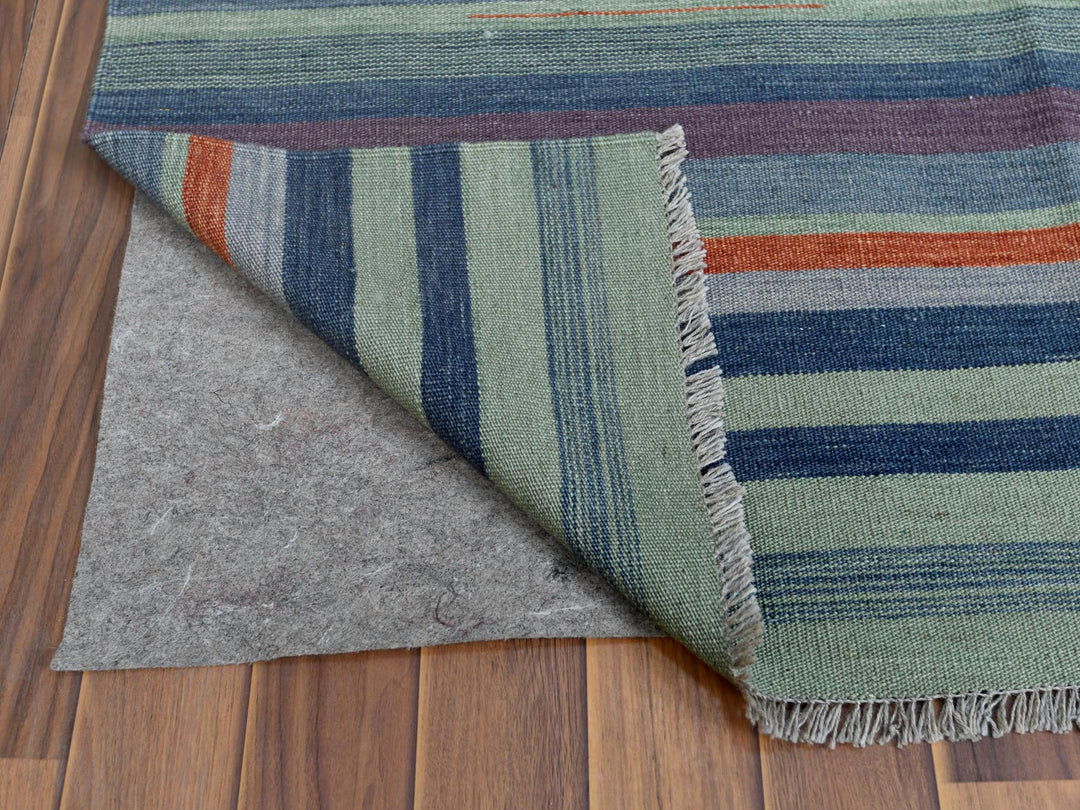 9'4" x 12'1" New Hand Woven Green Wool Rectangle Oriental Rug - MOA10260092