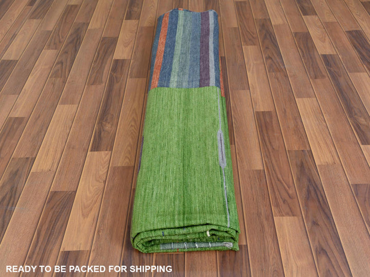 9'4" x 12'1" New Hand Woven Green Wool Rectangle Oriental Rug - MOA10260092