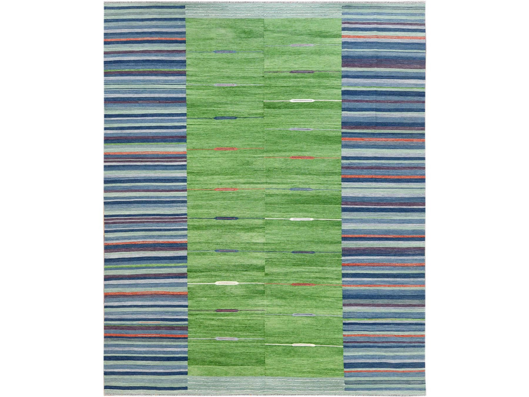 8'3" x 10'1" New Hand Woven Green Wool Rectangle Oriental Rug - MOA10260093
