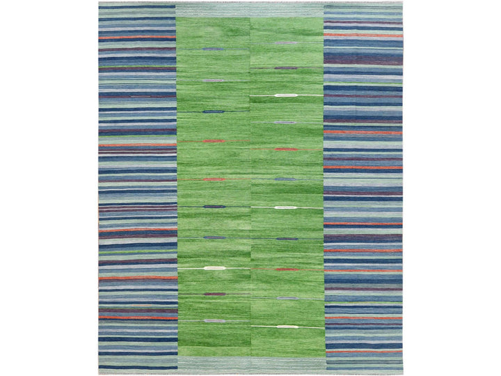 8'3" x 10'1" New Hand Woven Green Wool Rectangle Oriental Rug - MOA10260093