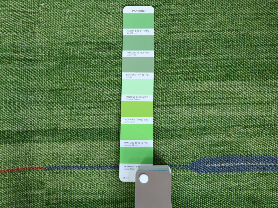 8'3" x 10'1" New Hand Woven Green Wool Rectangle Oriental Rug - MOA10260093