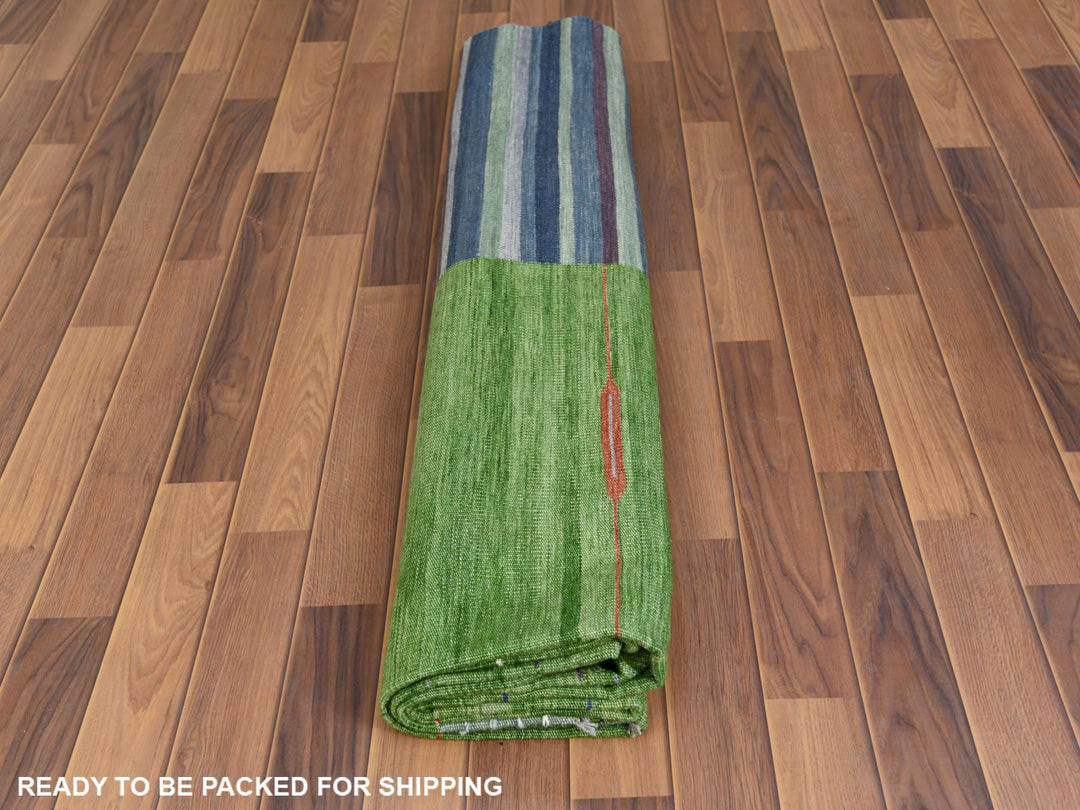 8'3" x 10'1" New Hand Woven Green Wool Rectangle Oriental Rug - MOA10260093