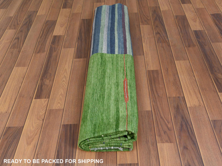 8'3" x 10'1" New Hand Woven Green Wool Rectangle Oriental Rug - MOA10260093
