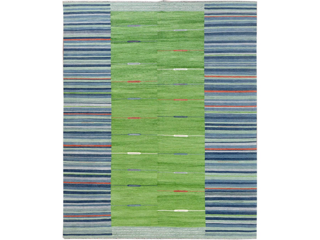 8'3" x 10'1" New Hand Woven Green Wool Rectangle Oriental Rug - MOA10260094