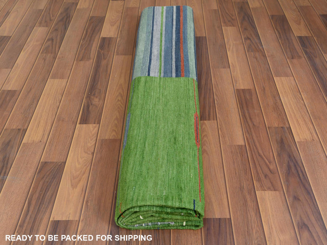 8'3" x 10'1" New Hand Woven Green Wool Rectangle Oriental Rug - MOA10260094