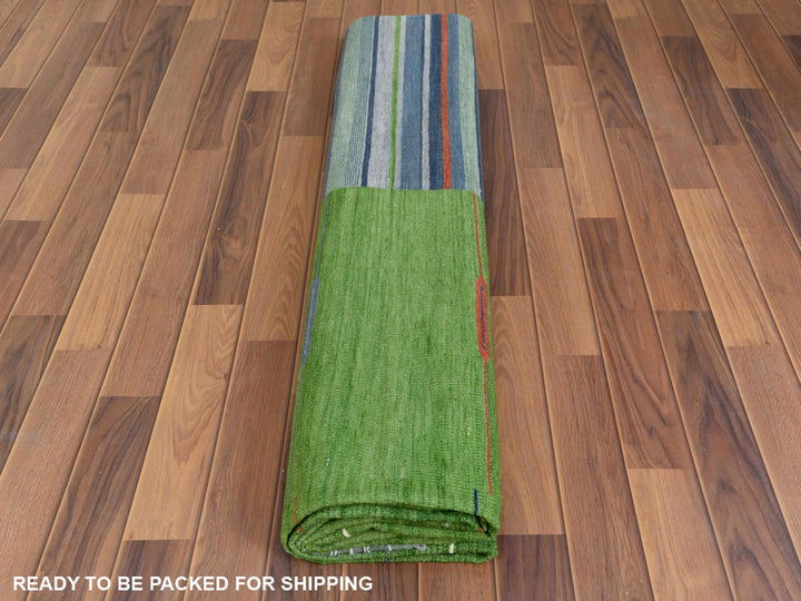 8'3" x 10'1" New Hand Woven Green Wool Rectangle Oriental Rug - MOA10260094