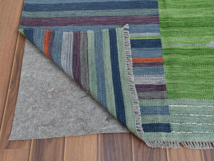 6'2" x 9'2" New Hand Woven Green Wool Rectangle Oriental Rug - MOA10260095