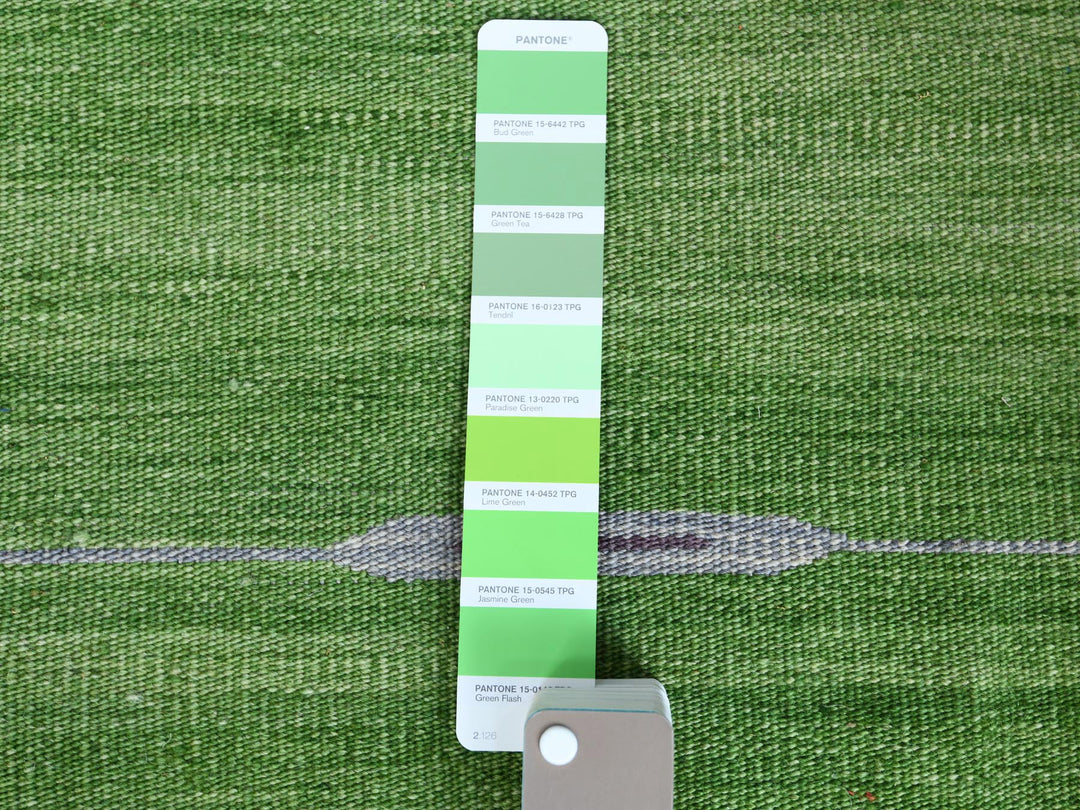 6'2" x 9'2" New Hand Woven Green Wool Rectangle Oriental Rug - MOA10260095