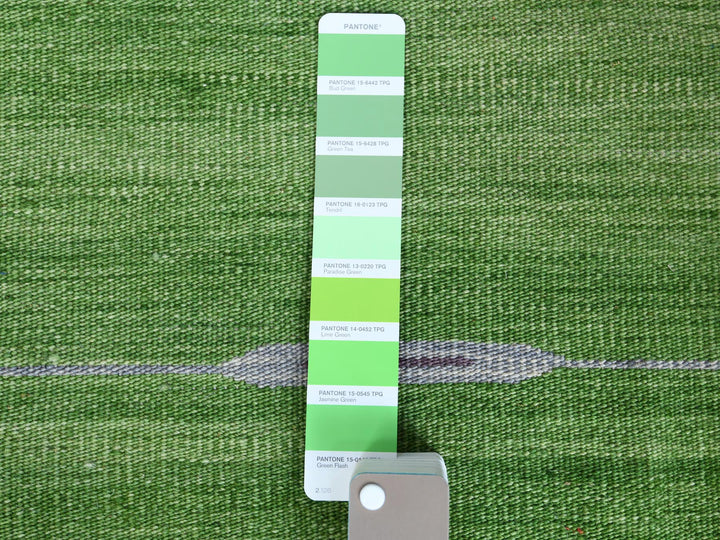 6'2" x 9'2" New Hand Woven Green Wool Rectangle Oriental Rug - MOA10260095