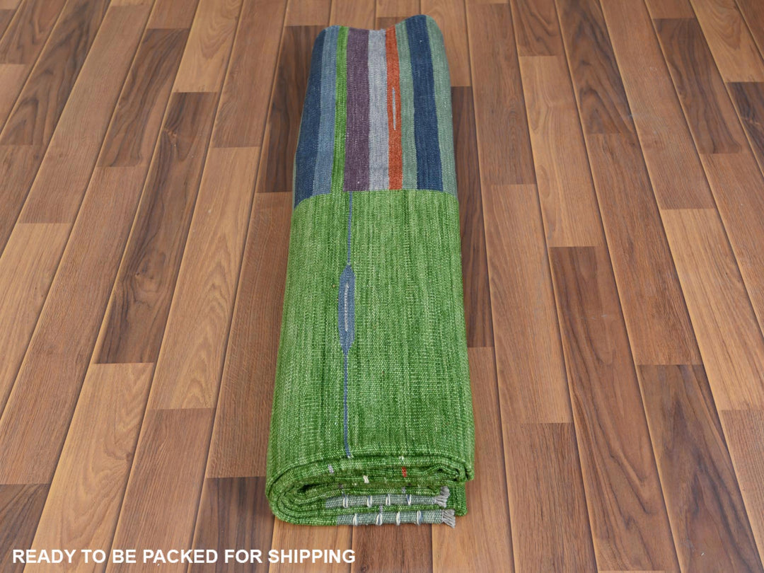6'2" x 9'2" New Hand Woven Green Wool Rectangle Oriental Rug - MOA10260095