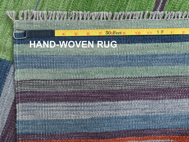 6'2" x 9'2" New Hand Woven Green Wool Rectangle Oriental Rug - MOA10260095
