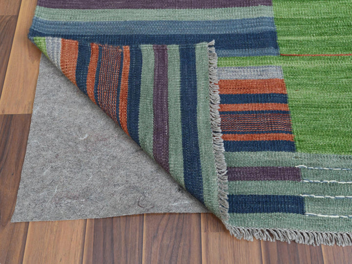 6'3" x 9'2" New Hand Woven Green Wool Rectangle Oriental Rug - MOA10260096