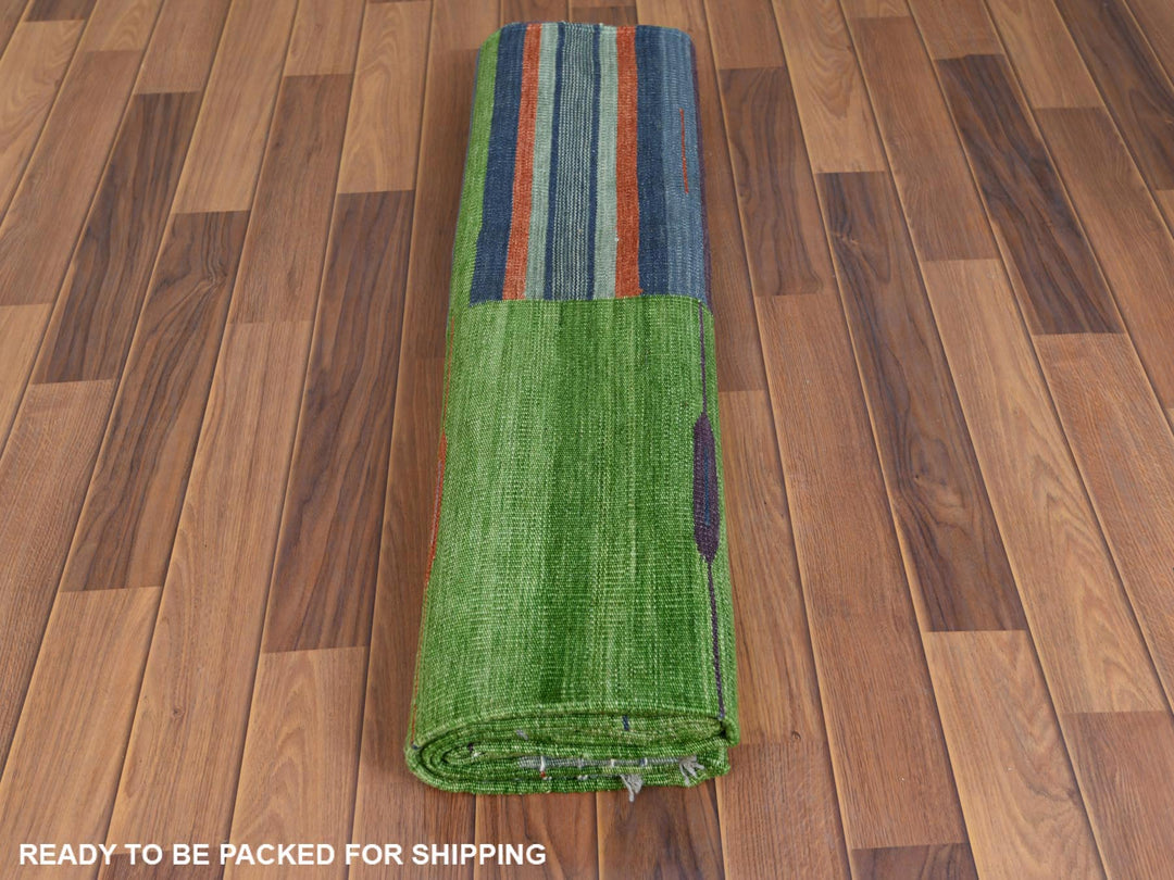 6'3" x 9'2" New Hand Woven Green Wool Rectangle Oriental Rug - MOA10260096