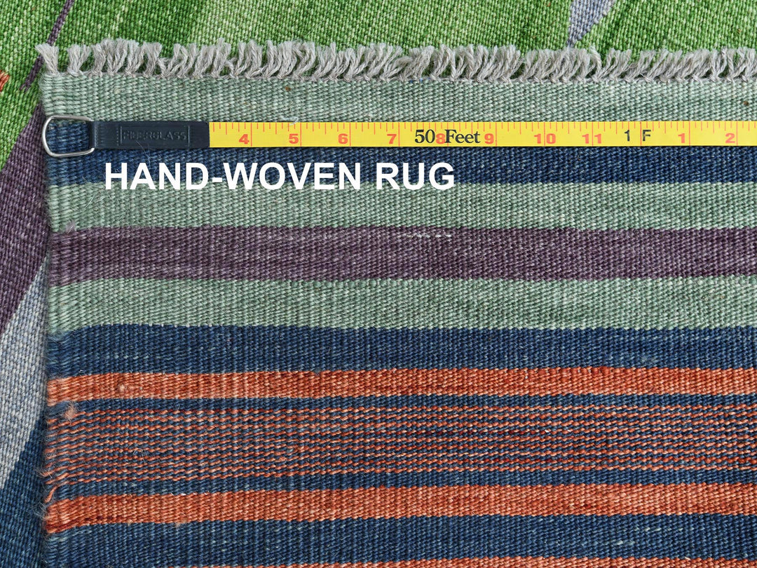 6'3" x 9'2" New Hand Woven Green Wool Rectangle Oriental Rug - MOA10260096