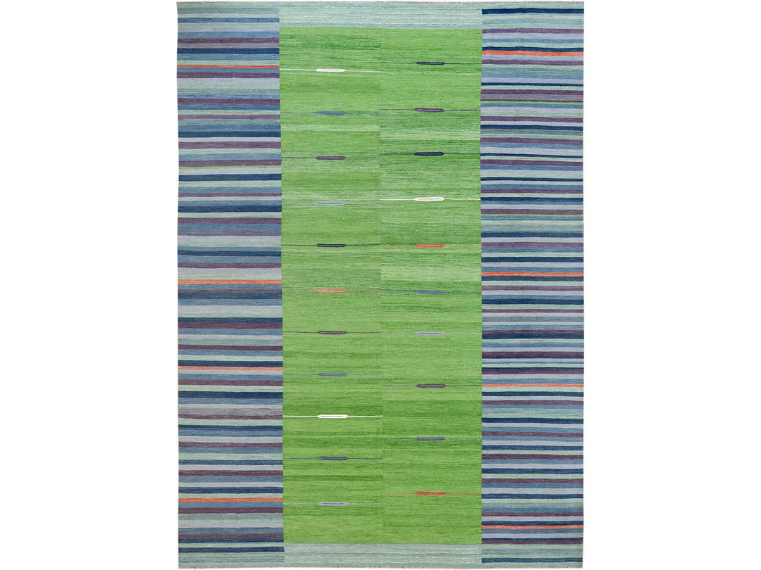 10'4" x 14'2" New Hand Woven Green Wool Rectangle Oriental Rug - MOA10260097