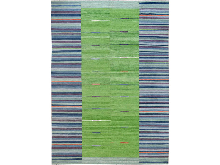 10'4" x 14'2" New Hand Woven Green Wool Rectangle Oriental Rug - MOA10260097