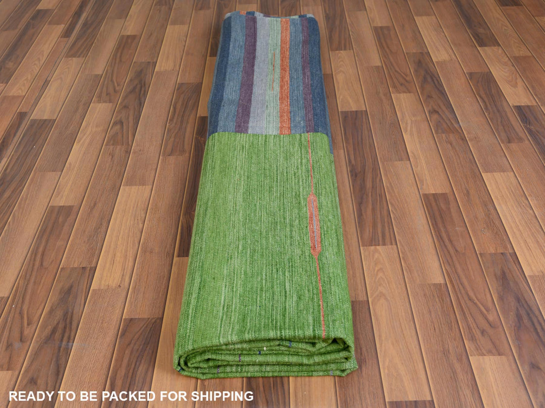 10'4" x 14'2" New Hand Woven Green Wool Rectangle Oriental Rug - MOA10260097