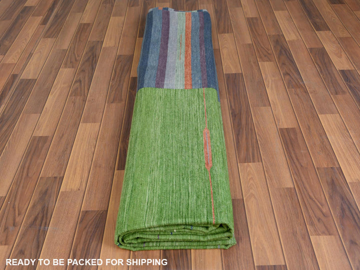 10'4" x 14'2" New Hand Woven Green Wool Rectangle Oriental Rug - MOA10260097