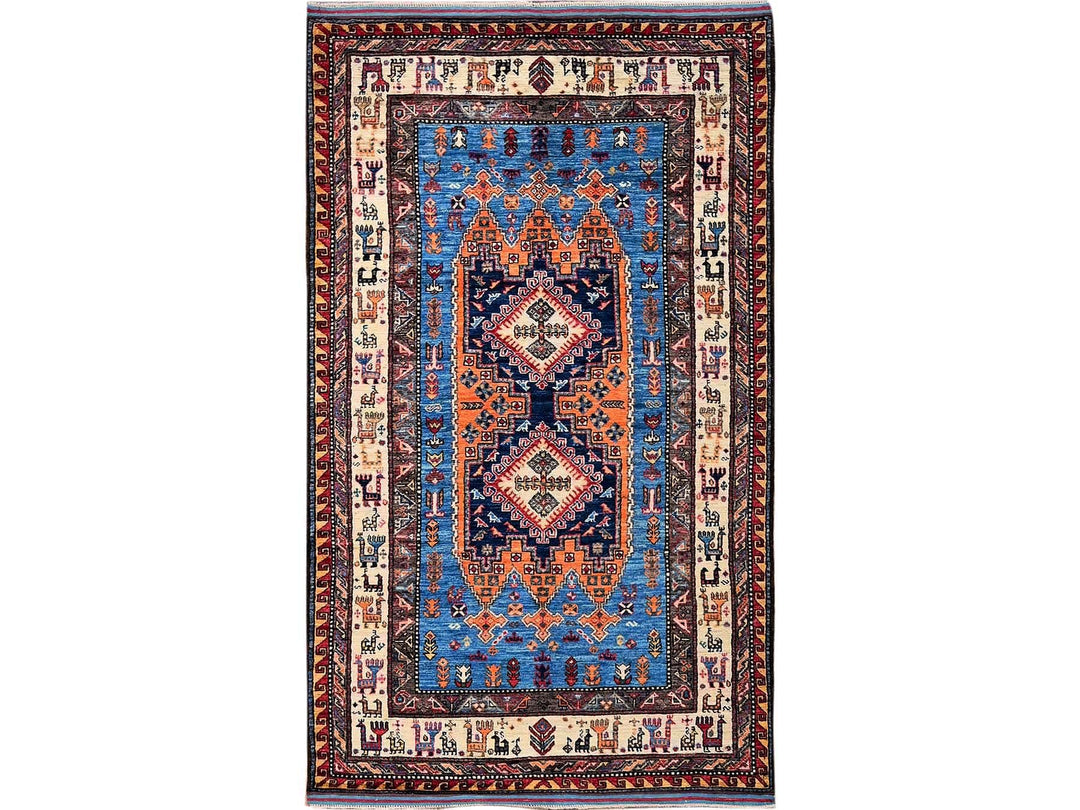 3'11" x 6'4" New Hand Knotted Blue Wool Rectangle Oriental Rug - MOA102600