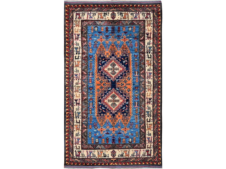 3'11" x 6'4" New Hand Knotted Blue Wool Rectangle Oriental Rug - MOA102600
