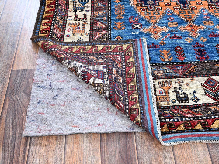 3'11" x 6'4" New Hand Knotted Blue Wool Rectangle Oriental Rug - MOA102600