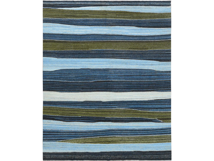 9'7" x 11'10" New Hand Woven Blue Wool Rectangle Oriental Rug - MOA10260101