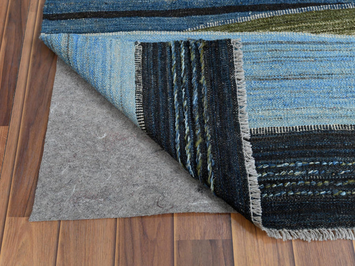 9'7" x 11'10" New Hand Woven Blue Wool Rectangle Oriental Rug - MOA10260101