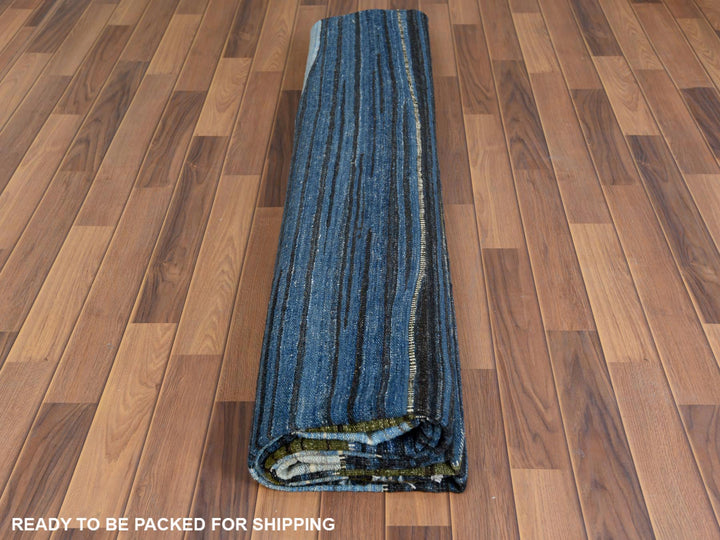9'7" x 11'10" New Hand Woven Blue Wool Rectangle Oriental Rug - MOA10260101