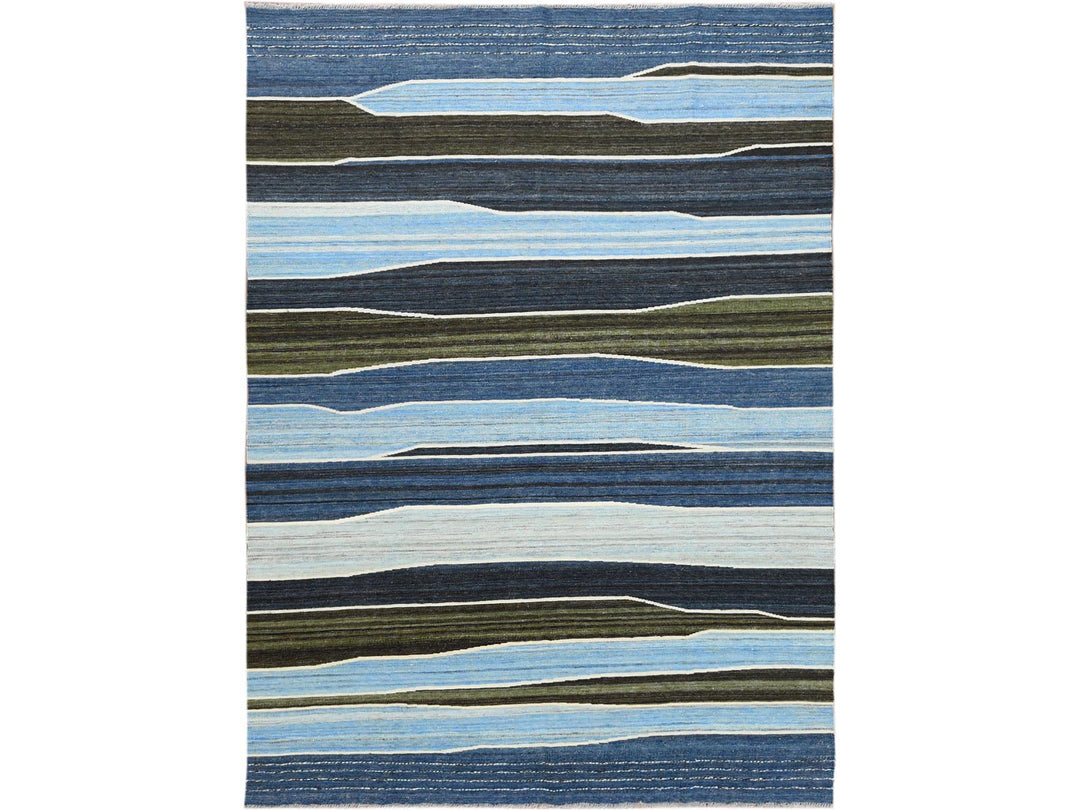 6'3" x 8'9" New Hand Woven Blue Wool Rectangle Oriental Rug - MOA10260104