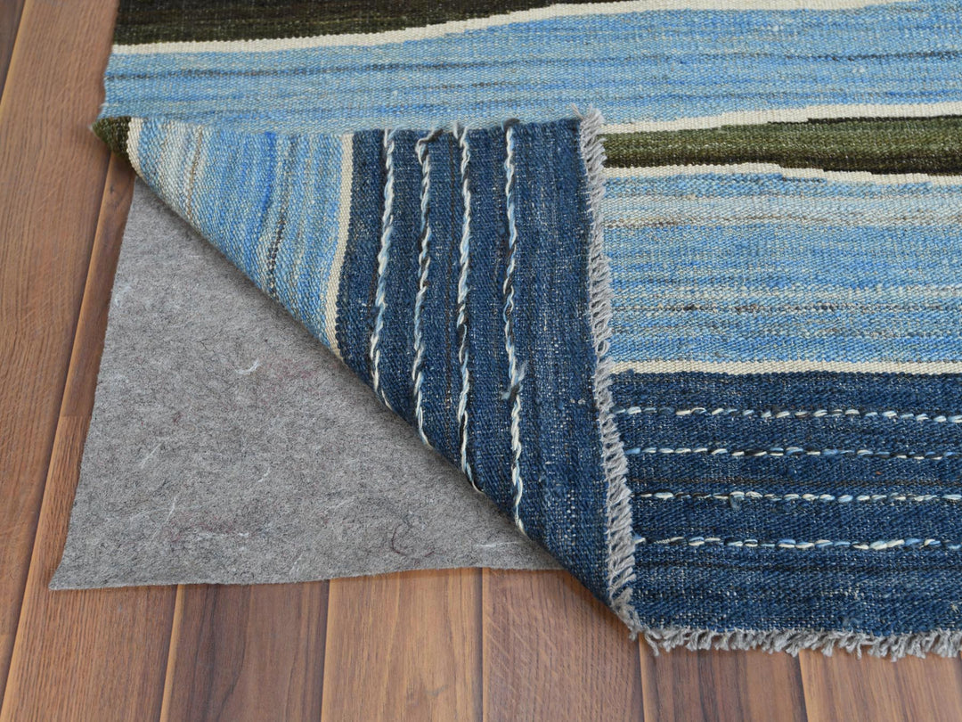 6'3" x 8'9" New Hand Woven Blue Wool Rectangle Oriental Rug - MOA10260104