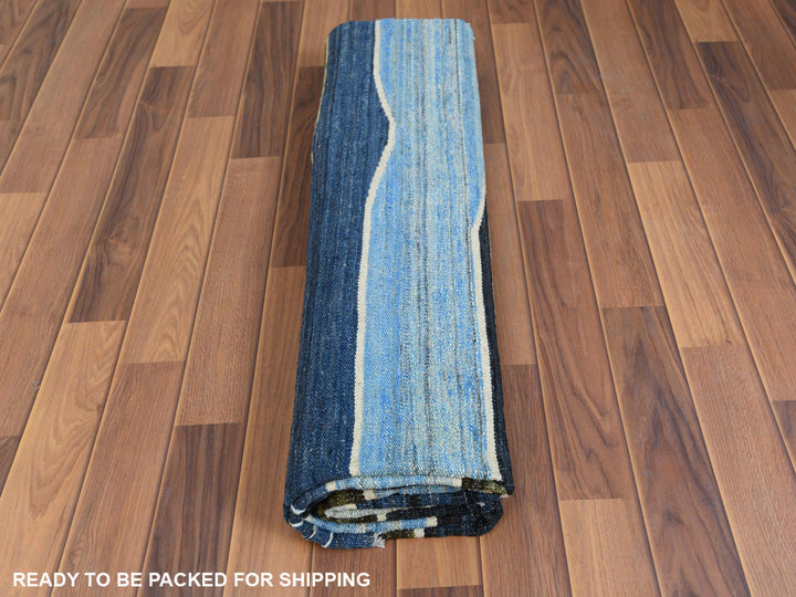 6'3" x 8'9" New Hand Woven Blue Wool Rectangle Oriental Rug - MOA10260104