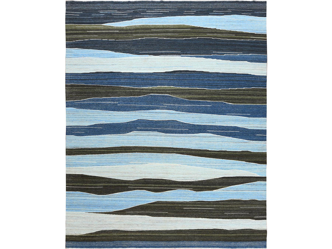 12'5" x 15'0" New Hand Woven Blue Wool Rectangle Oriental Rug - MOA10260105