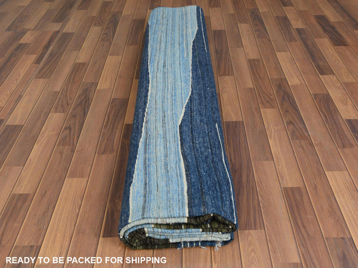 12'5" x 15'0" New Hand Woven Blue Wool Rectangle Oriental Rug - MOA10260105