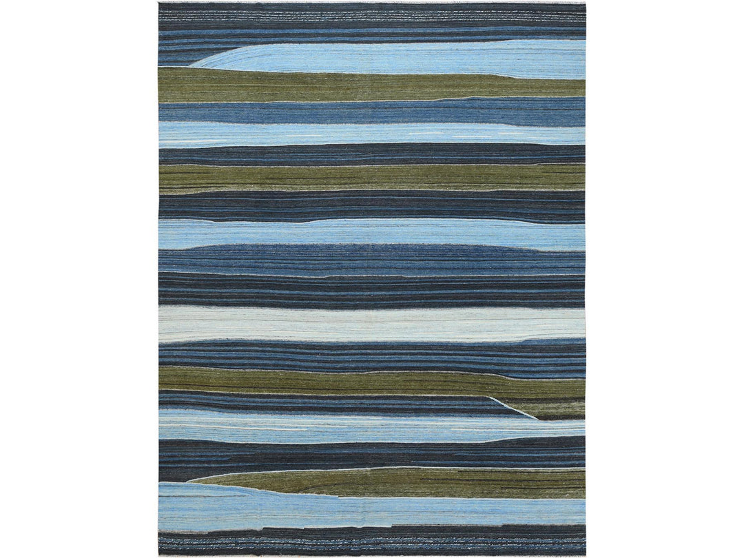 10'7" x 13'8" New Hand Woven Blue Wool Rectangle Oriental Rug - MOA10260106