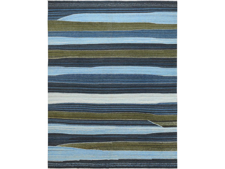 10'7" x 13'8" New Hand Woven Blue Wool Rectangle Oriental Rug - MOA10260106