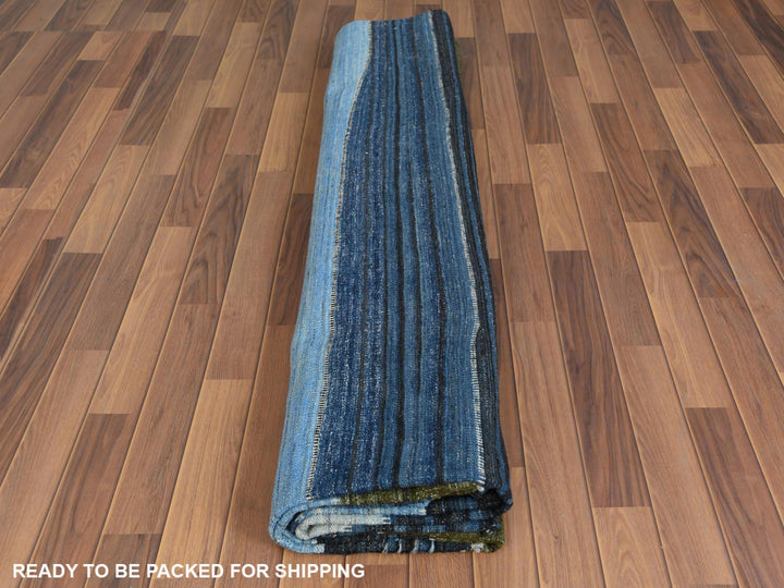 10'7" x 13'8" New Hand Woven Blue Wool Rectangle Oriental Rug - MOA10260106