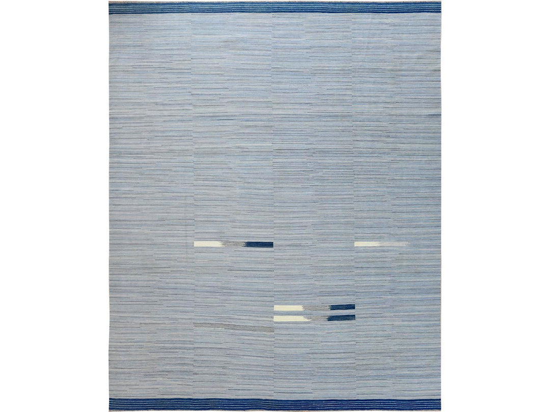12'1" x 15'0" New Hand Woven Blue Wool Rectangle Oriental Rug - MOA10260107