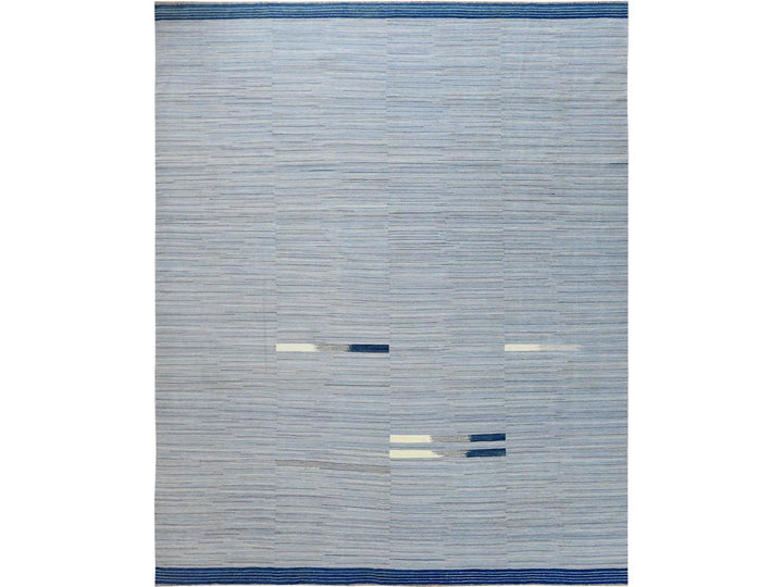 12'1" x 15'0" New Hand Woven Blue Wool Rectangle Oriental Rug - MOA10260107