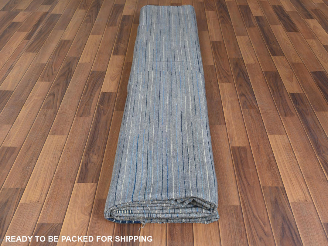 12'1" x 15'0" New Hand Woven Blue Wool Rectangle Oriental Rug - MOA10260107