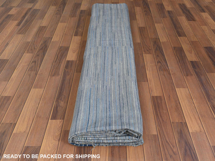 12'1" x 15'0" New Hand Woven Blue Wool Rectangle Oriental Rug - MOA10260107