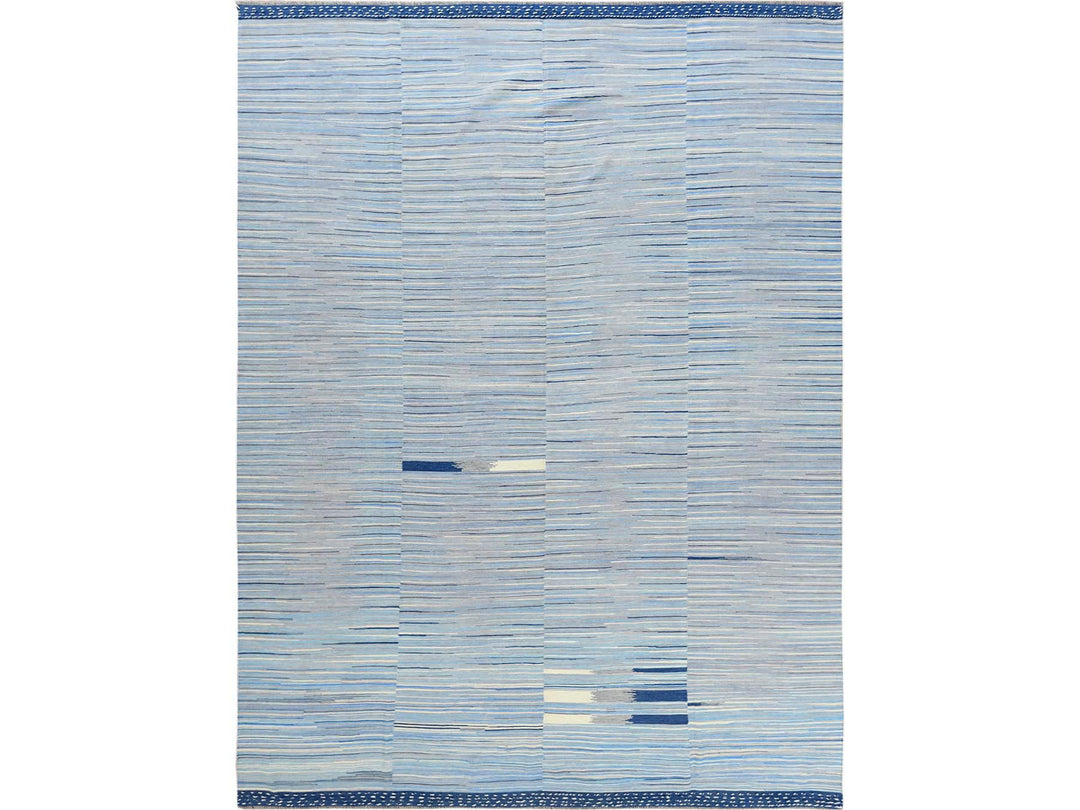 10'5" x 13'10" New Hand Woven Blue Wool Rectangle Oriental Rug - MOA10260108