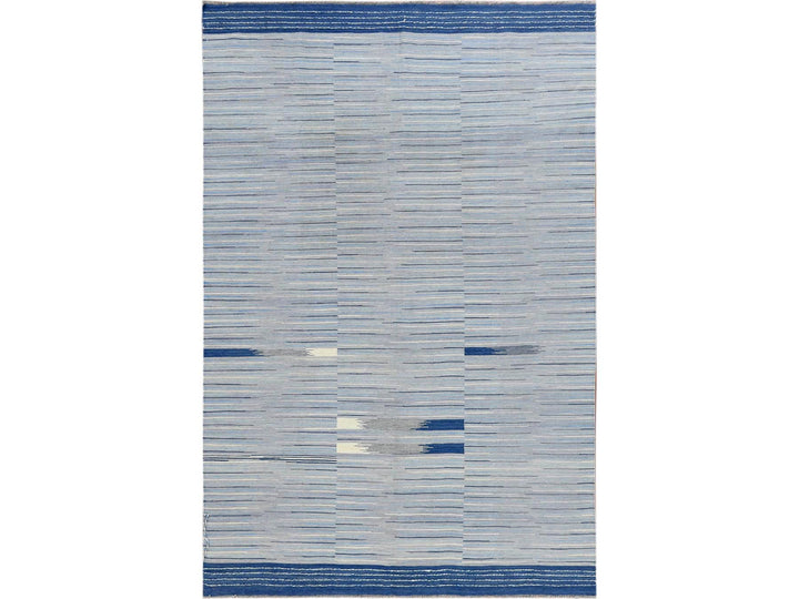 6'1" x 9'1" New Hand Woven Blue Wool Rectangle Oriental Rug - MOA10260109