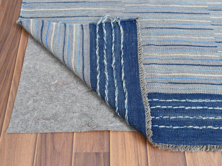 6'1" x 9'1" New Hand Woven Blue Wool Rectangle Oriental Rug - MOA10260109