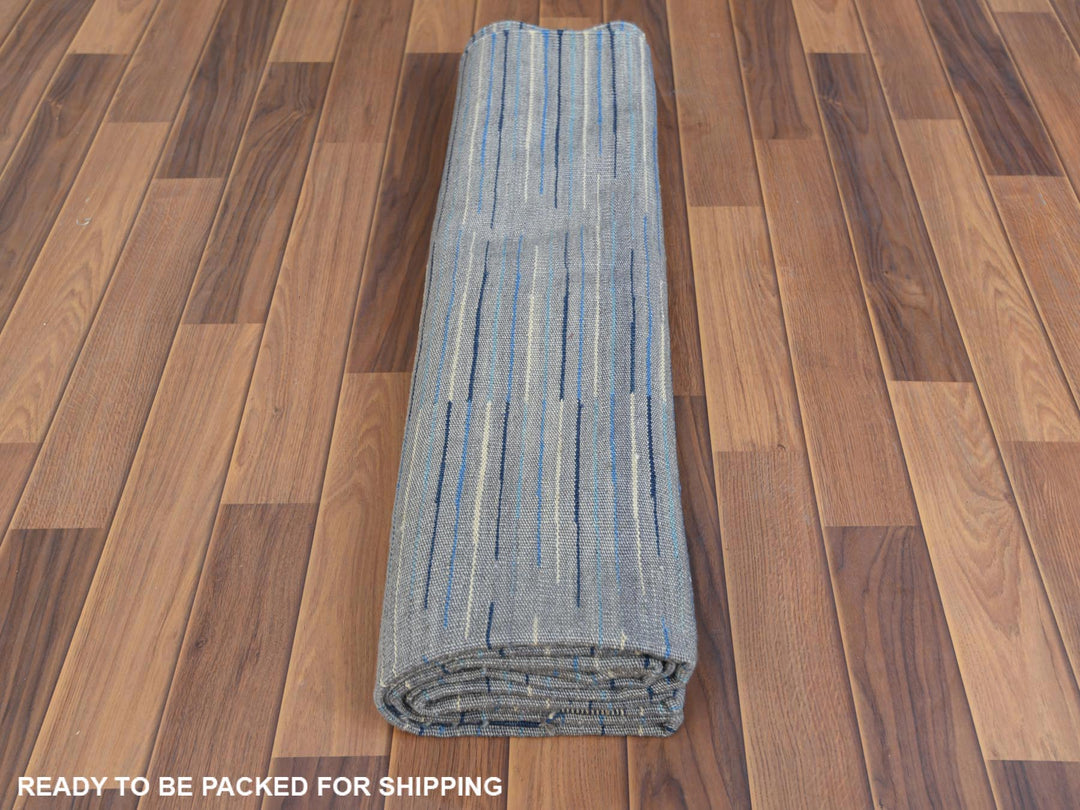 6'1" x 9'1" New Hand Woven Blue Wool Rectangle Oriental Rug - MOA10260109