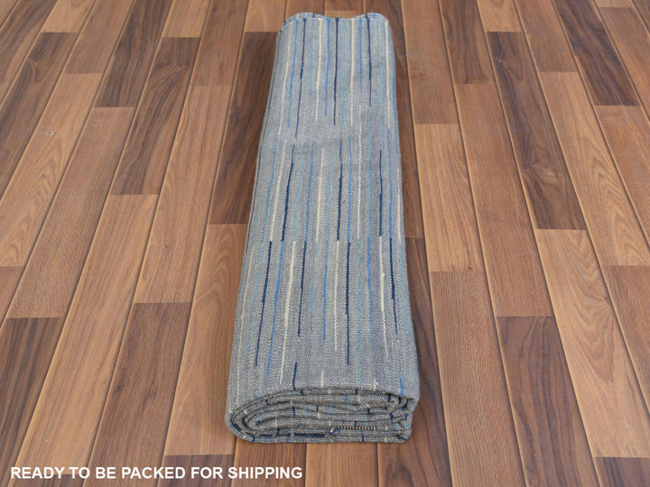 6'1" x 9'1" New Hand Woven Blue Wool Rectangle Oriental Rug - MOA10260109