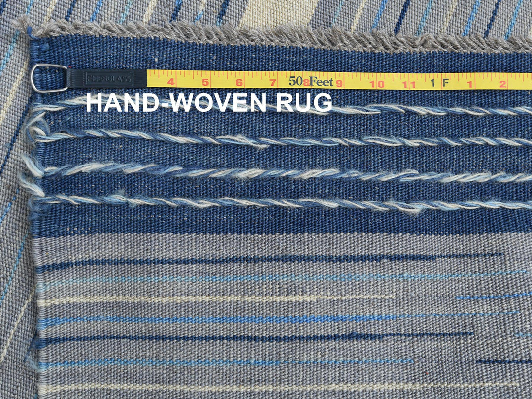 6'1" x 9'1" New Hand Woven Blue Wool Rectangle Oriental Rug - MOA10260109