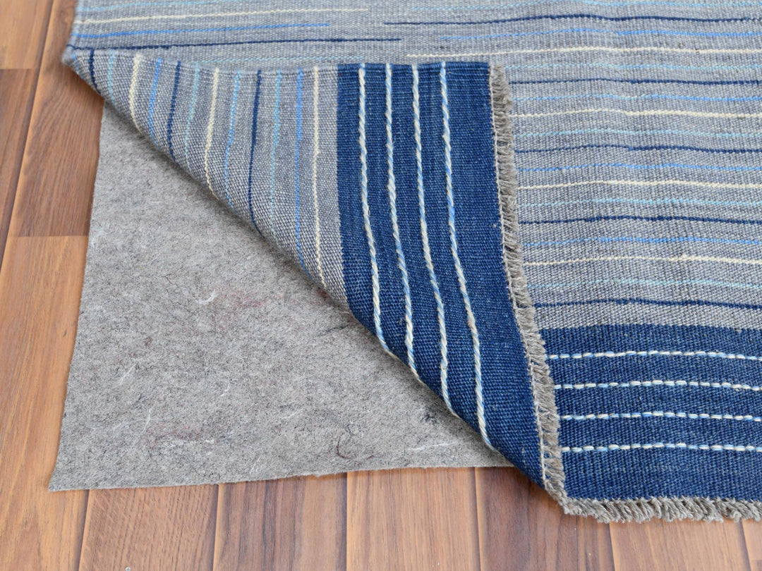 6'4" x 9'1" New Hand Woven Blue Wool Rectangle Oriental Rug - MOA10260110