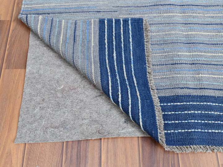 6'4" x 9'1" New Hand Woven Blue Wool Rectangle Oriental Rug - MOA10260110