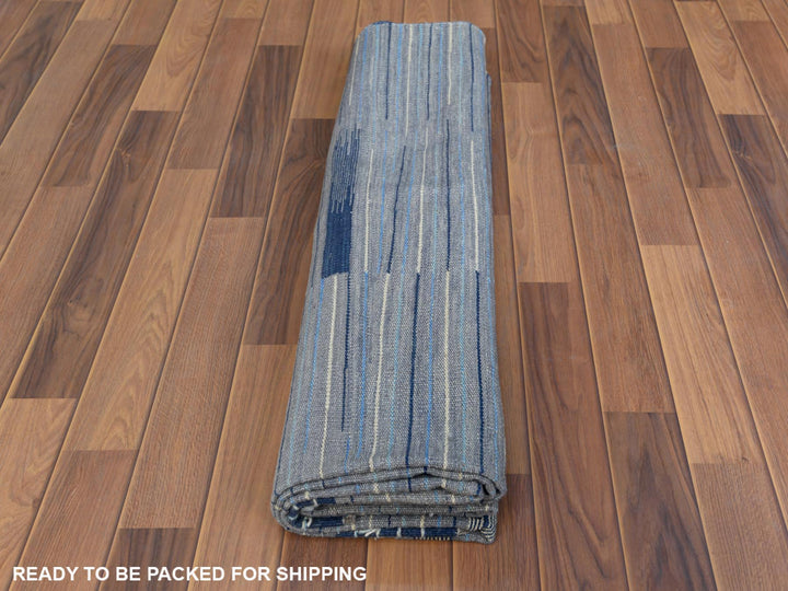 6'4" x 9'1" New Hand Woven Blue Wool Rectangle Oriental Rug - MOA10260110
